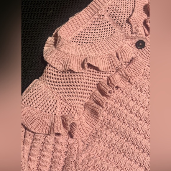 SOLD Umgee Women’s M Cardigan Knit Ruffles Dusty Pink Preppy Cute Girlhoodcore - Picture 6 of 10